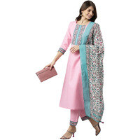 ANNI DESIGNER Women's Polycotton Straight Kurta with Pant & Dupatta (Karan Yellow_S_Yellow_Small)