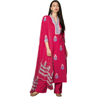 ANNI DESIGNER Women's Rayon Viscose Floral Straight Kurta with Pant & Dupatta (Belagavi Mustard_Pink_XX-Large)