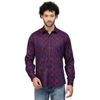 KLOSIA Men's Printed Casual Shirts (Large, Red)