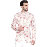 VASTRAMAY Mens Silk Blend Peach Blazer - Timeless Style, Versatile Elegance, and Superior Comfort | Floral Digitally Printed Jodhpuri Jacket for Formal and Casual Occasions