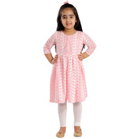 VASTRAMAY Girls' Chikankari Cotton Kurta And Leggings Set_VASGK094PNnGL01WH_20