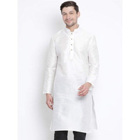 VASTRAMAY Men's Cotton Silk Blend Kurta-New White