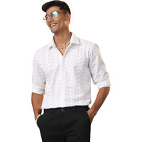 VASTRAMAY Men's Cotton Ethnic Shirt I Slim Fit Solid Chikankari Regular Shirt I Everyday Casual Summer Ease Long Sleeves Shirts_VSHVMSH094WHD_40 White