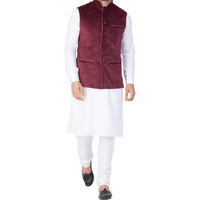 VASTRAMAY Men Cotton Kurta Modi Jacket and Pyjama Set (White_VASMKPWH014nMJT014MA_38)