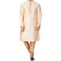 VASTRAMAY Mens Gold Mulberry Fabric Kurta Pyjama Set  Lightweight Festive & Wedding Wear  Subtle Bling with Zari Detailing