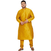 VASTRAMAY Plus Size Men's Silk Blend Kurta Set-New Mustard