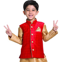 VASTRAMAY JBN Creation Boys' Maroon and Rose Gold Silk Blend Nehru Jacket_VASBJ009MA_26