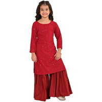 VASTRAMAY Girls' Maroon Kurta And Sharara Set_VASGKP255MA_30
