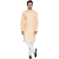 VASTRAMAY Men Beige Cotton Kurta and Pyjama Set (VASMK007FNnPCWH_46)