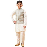 VASTRAMAY Boys' Cream And Beige Jacket, Kurta and Pyjama Set_VASBJ105BGnBKCR001nPCR_20