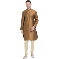VASTRAMAY Men's Coffee Cotton Silk Blend Kurta and Pyjama Set_VASMKCO001nPGO_36