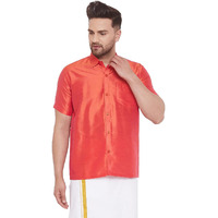VASTRAMAY Men's Red Silk Blend Ethnic Shirt_VASMSH004RD_46