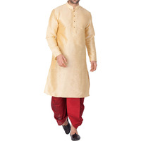 VASTRAMAY Men Cotton Silk Kurta and Cowl Dhoti Pant Set (Gold_VASMKGO001nCDMA_36)