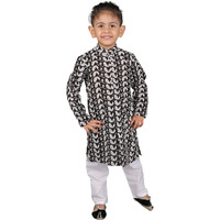 VASTRAMAY Boys' Black And White Kurta Pyjama Set | Classic Ensemble Of Lukhnowi Chikankari Kurta & Pyjama for Navratri, Diwali & Festive Celebrations - Stylish and Comfortable Indian Outfit for Kids