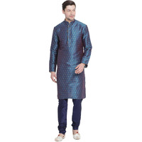 VASTRAMAY Men's Royal Blue Cotton Silk Blend Kurta and Pyjama Set_VASMK023BUnPNB_44