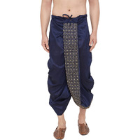 VASTRAMAY Men's Navy Blue Embroidred Ethnic Dhoti(Gold_Free Size_VASMDT010NB)