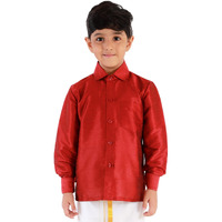 JBN Creation Boys' Maroon Silk Blend Ethnic Shirt | Effortless Style for Everyday Comfort | Modern Designs, Quality Fabrics, and Contemporary Fit for a Relaxed and Trendy