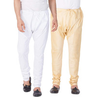 VASTRAMAY Men's White and Gold Cotton And Silk Pyjama Combo (VASMPCWHnMPGO_40)