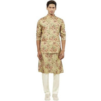 VASTRAMAY Men's Cream And Brown Silk Blend Jacket, Kurta and Pyjama Set_VASMJ159nK159nVPCR_38