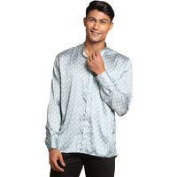 VASTRAMAY Men's Grey And White Satin Ethnic Shirt_VASMSH019GY_36
