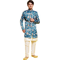 VASTRAMAY YUVA Boys' Multicolored-Base-Turquoise Indowestern Set_VYUVBIW019nBK091CRnVPCR_36