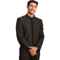 VASTRAMAY Men's Black Silk Blend Jodhpuri | Imported Fabric Jodhpuri For Men