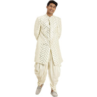 VASTRAMAY Men Cream-Coloured Mirror Work Indo Western Sherwani Set_VASMIW026CRnCDCR_36