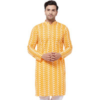 VASTRAMAY Men's Orange Pure Cotton Kurta, Certainly A Must Have Classic Ensemble Of Lukhnowi Chikankari Kurta - Traditional for Navratri & Diwali, Wedding