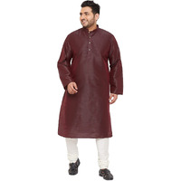 VASTRAMAY Plus Size Men's Silk Blend Kurta Set-New Wine
