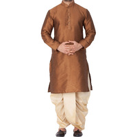 VASTRAMAY Men Cotton Silk Kurta and Dhoti Pant Set (Coffee_VASMKCO001nDTGO_38)