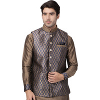 VASTRAMAY Men's Navy Blue Cotton Silk Blend Ethnic Jacket_VASMJ025NB_46