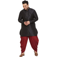 VASTRAMAY Plus Mens Silk Blend Black And Maroon Kurta And Dhoti Set - Classic Ethnic Attire for Cultural Celebrations_VPLUSMUK001BLnCDMA_50