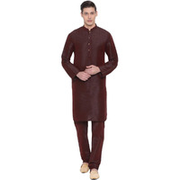 VASTRAMAY Men's Wine Silk Blend Kurta Pyjama set_VASMK001WNnPWN_38