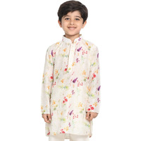 VASTRAMAY Boys' Multicolor-Base-Cream Kurta | Perfect Spring Edit Floral Design Digitally Printed Kurta | Festive Boys Ethnic Kurta for Navratri, Diwali & Weddings - Comfortable & Stylish Indian Wear