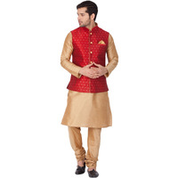 VASTRAMAY Men Cotton Silk Kurta Modi Jacket and Pyjama Set (Rose Gold_VASMJ009MAnKRG001nPRG_40)