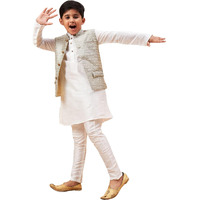 VASTRAMAY Boys' White And Beige Jacket, Kurta and Pyjama Set_VASBJ105BGnBKWH001nPDWH_22