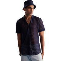 VASTRAMAY Men's Blue Net Ethnic Shirt - S_VASMSH037BU_36