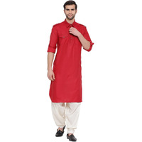 VASTRAMAY Men's Maroon Cotton Blend Pathani Kurta & Patiala Set_VASMPT003MAnPTYCR_38
