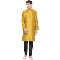 VASTRAMAY Men's Yellow Silk Blend Kurta and Pyjama Set_VASMKMD001nPBL_52