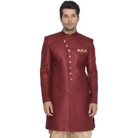 VASTRAMAY Men's Maroon Silk Blend Sherwani Only Top_VASMIW001MA_46