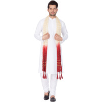 VASTRAMAY Men's White Cotton Blend Kurta, Pyjama & Dupatta Set_VASMKWH000nPCWHnD_52
