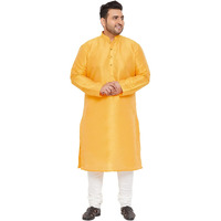 VASTRAMAY Plus Size Men's Silk Blend Kurta Set-New Yellow