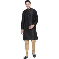VASTRAMAY Men's Black Cotton Silk Blend Kurta and Pyjama Set_VASMKBL001nPRG_36