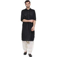 VASTRAMAY Men's Black Cotton Blend Pathani Kurta & Patiala Set_VASMPT003BLnPTYCR_44