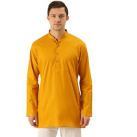 VASTRAMAY Men's Mustard Cotton Linen Short Kurta-VASMMK006MD_38
