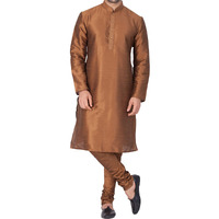 VASTRAMAY Men's Brown Silk Blend Kurta and Pyjama Set_VASMKCO001nPCO_48