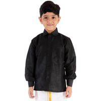 JBN Creation Boys' Black Silk Blend Ethnic Shirt | Effortless Style for Everyday Comfort | Modern Designs, Quality Fabrics, and Contemporary Fit for a Relaxed and Trendy
