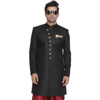 VASTRAMAY Men's Black Silk Blend Sherwani Only Top_VASMIW001BL_46