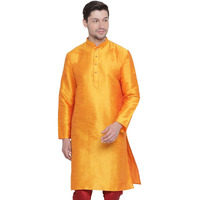 VASTRAMAY Men's Orange Silk Blend Kurta_VASMKOR001_50