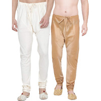 VASTRAMAY Men's Rose Gold And Cream Cotton And Silk Pyjama Combo (VASMPRGnMPLBCR_40)